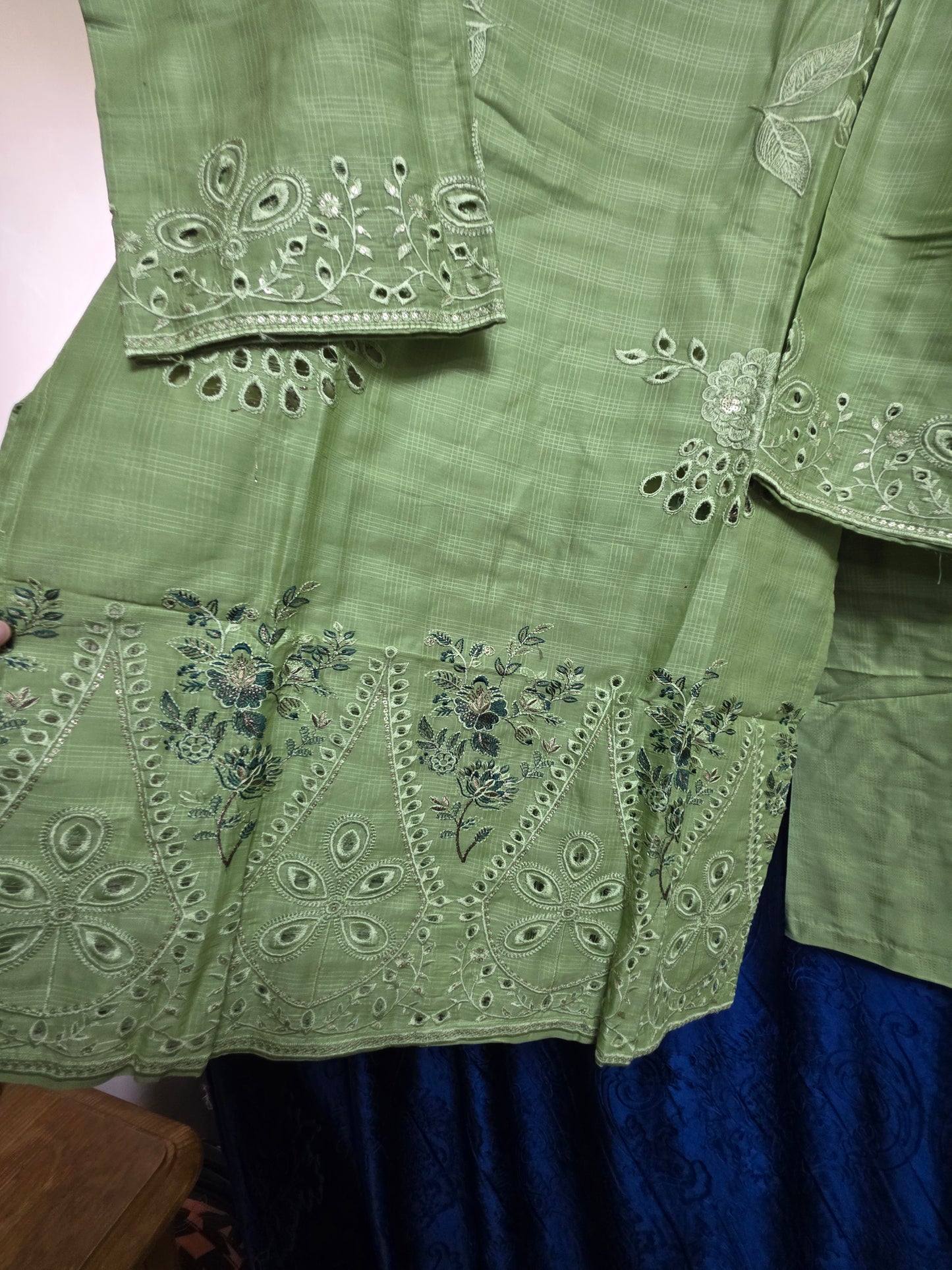 2pc Embroidered coord asian set with plain trousers