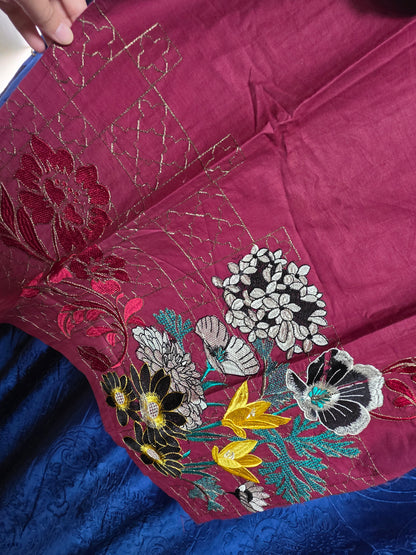 Embroidered mehroon Kurta, M