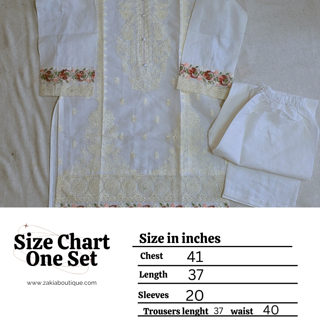Simple white embroidered elegant cotton 2pc asian set