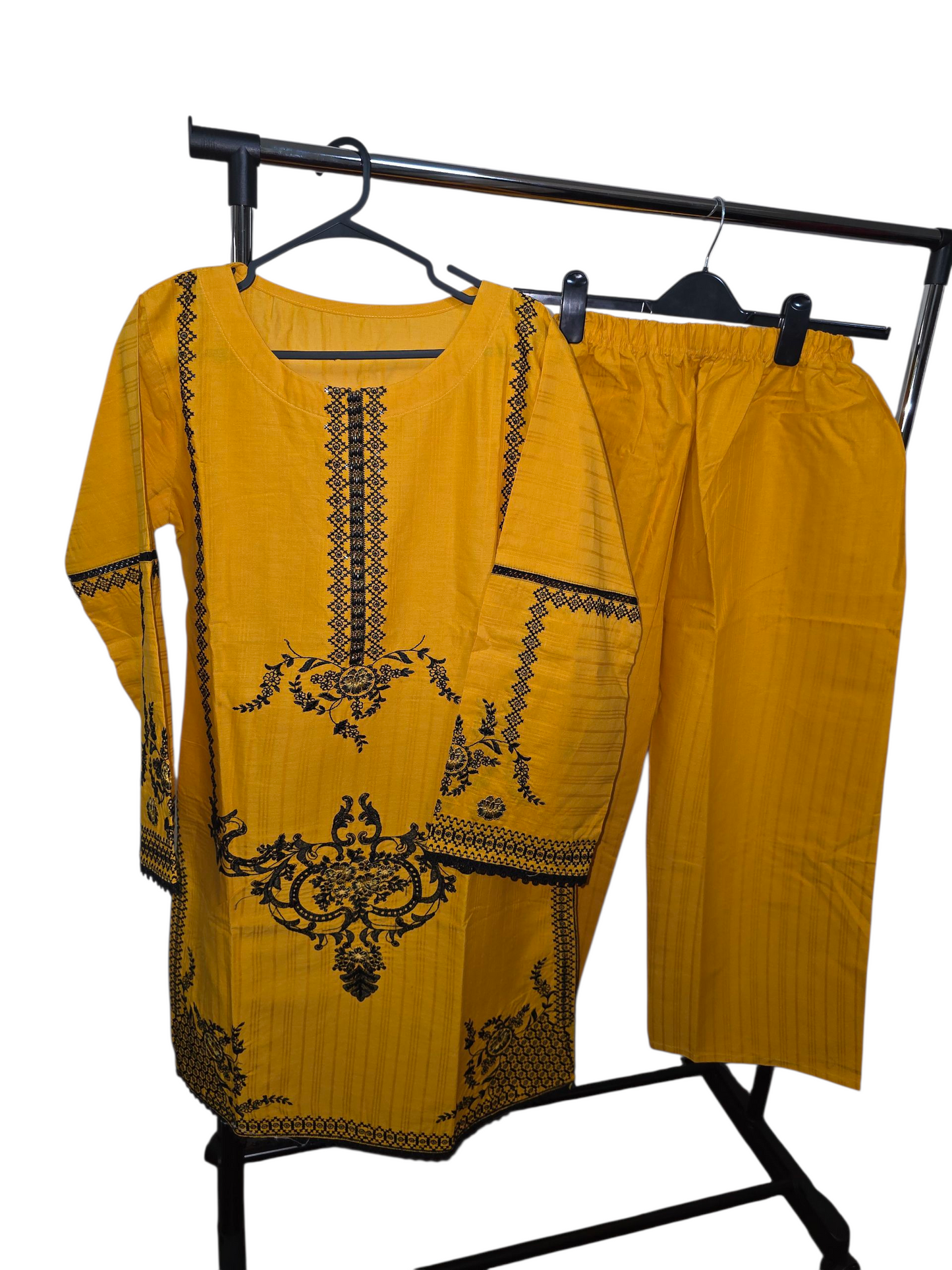 2pc Embrpidery Kurta and plain trouser, cotton