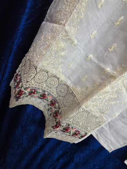 Simple white embroidered elegant cotton 2pc asian set