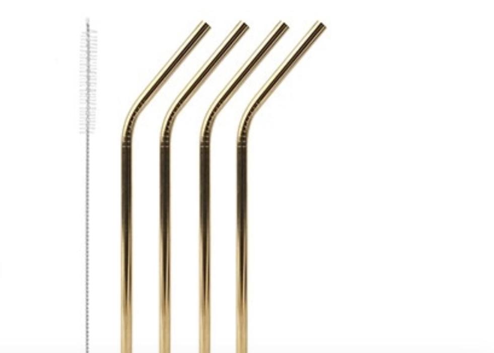 Eco-Friendly Stainless Steel Reusable Straws with Cleaning Brush - (Pack of 4)