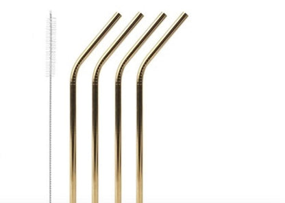 Eco-Friendly Stainless Steel Reusable Straws with Cleaning Brush - (Pack of 4)