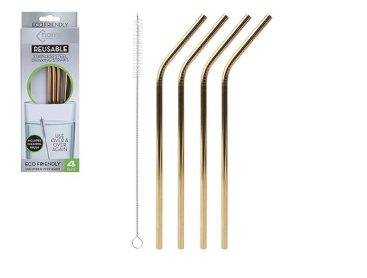 Eco-Friendly Stainless Steel Reusable Straws with Cleaning Brush - (Pack of 4)