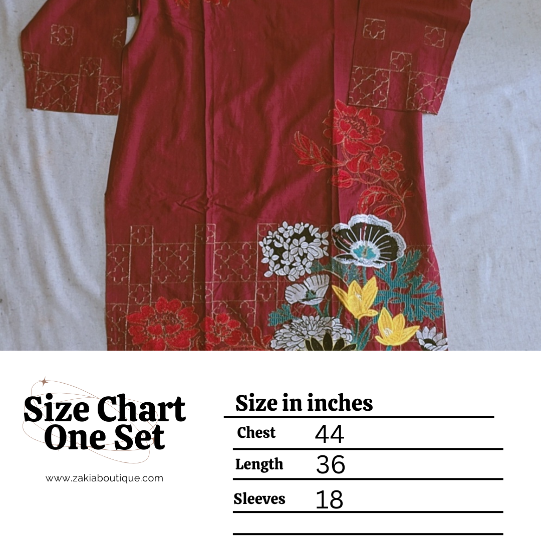 Embroidered mehroon Kurta, M