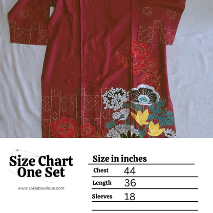 Embroidered mehroon Kurta, M