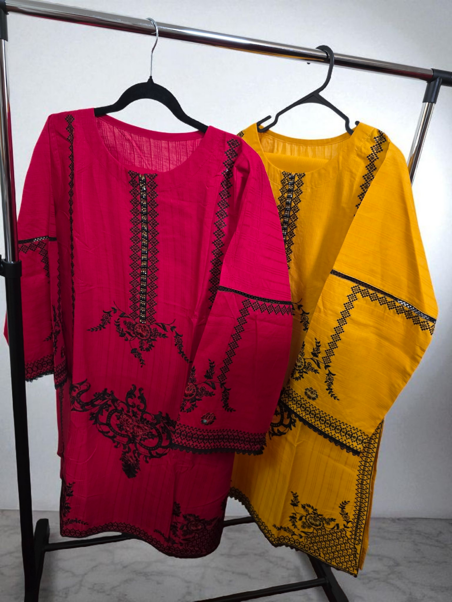 2pc Embrpidery Kurta and plain trouser, cotton